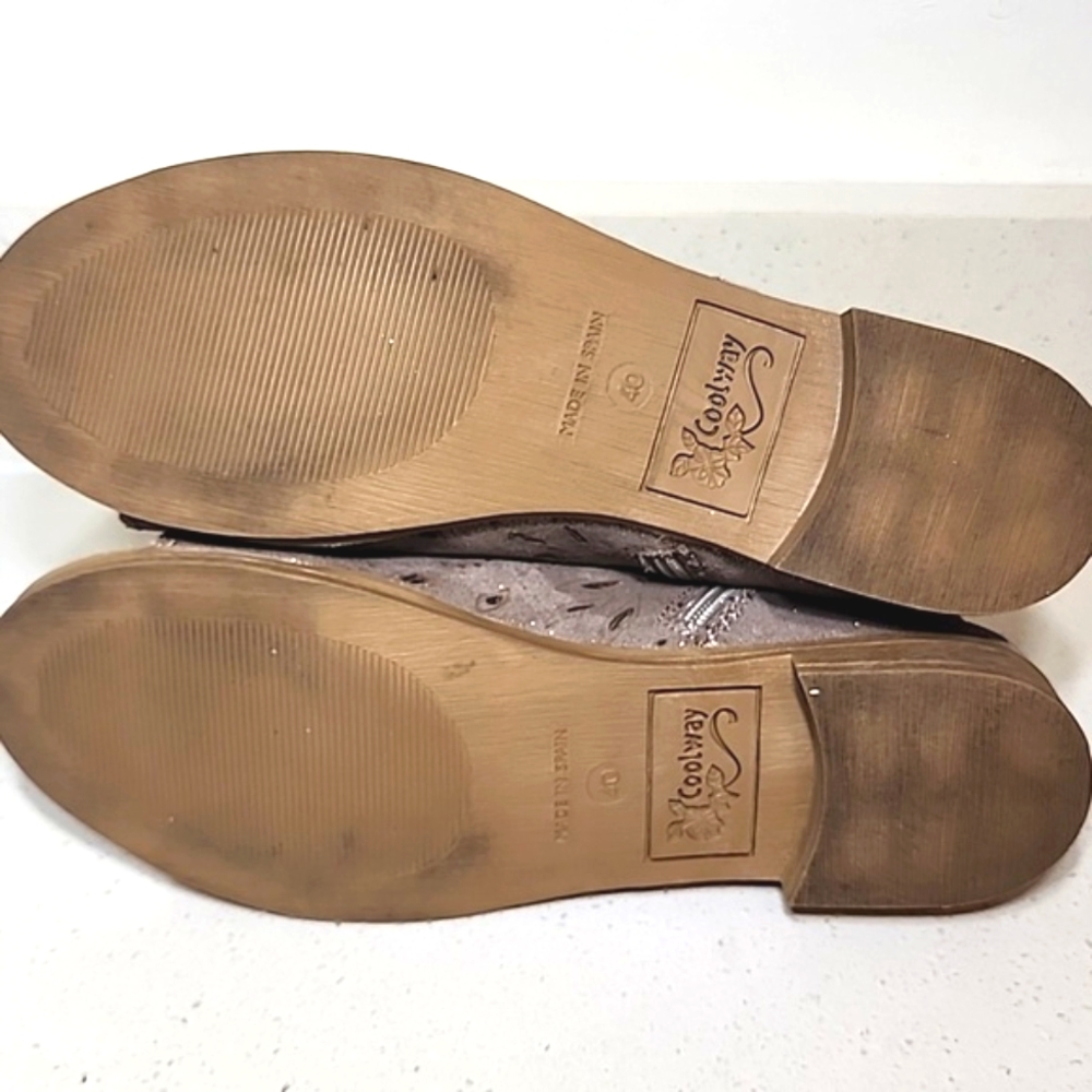 Cool By Coolway Metallic Flats Peep-Toe Sandals Size 9 Leather Made In Spain - Picture 6 of 9